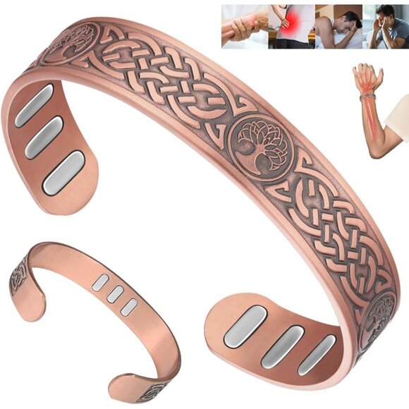 Lightweight Tree of Life Copper Bracelet for Men - 5000 Gauss Magnetic Power - Picture 1 of 9